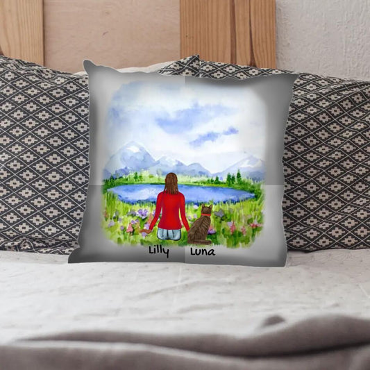 Women And Cat - Personalized Pillow