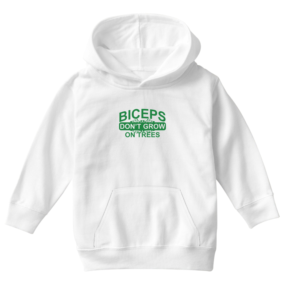 Biceps Don't Grow On Trees Kids Hoodie | White
