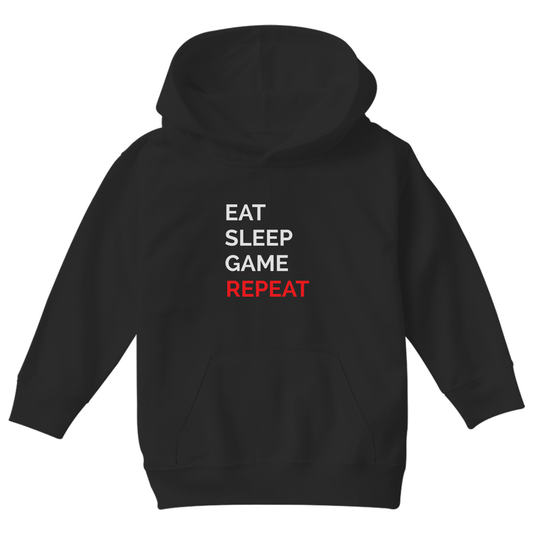Eat Sleep Game Repeat Kids Hoodie | Black
