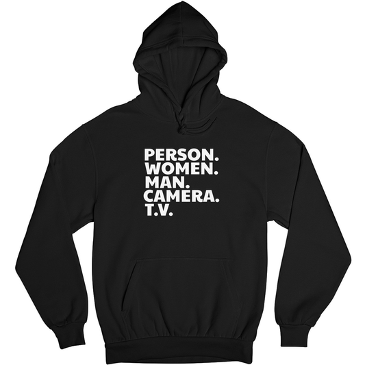 Person Woman Man Camera TV Unisex Hoodie | Black