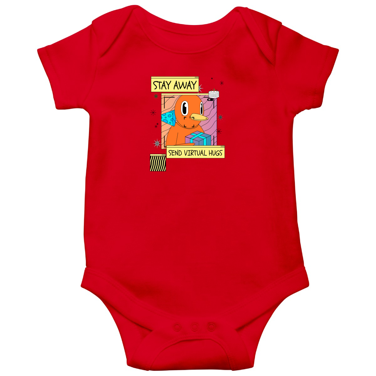 Stay Away Send Virtual Hugs Baby Bodysuits | Red