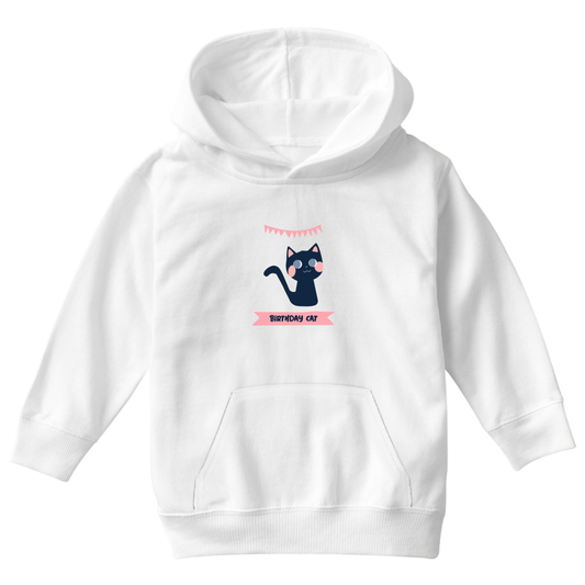 Birthday Cat Kids Hoodie | White