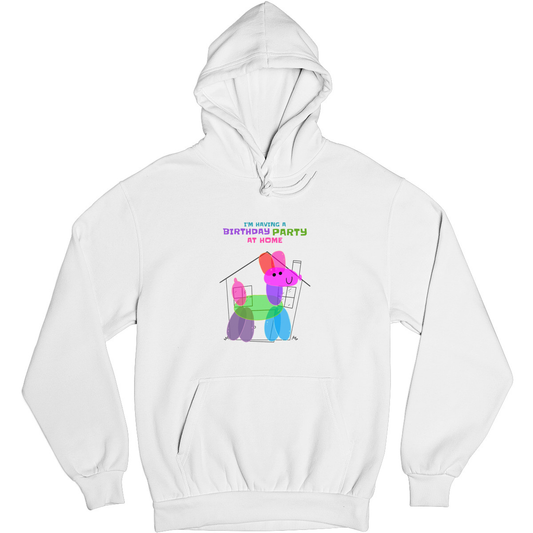 I'm having a birthday party at home Unisex Hoodie | White