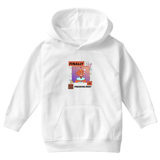 Finally Som Freaking Rest Kids Hoodie | White