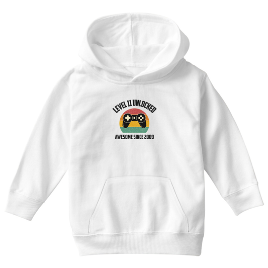 LEVEL 11 UNLOCKED Kids Hoodie | White
