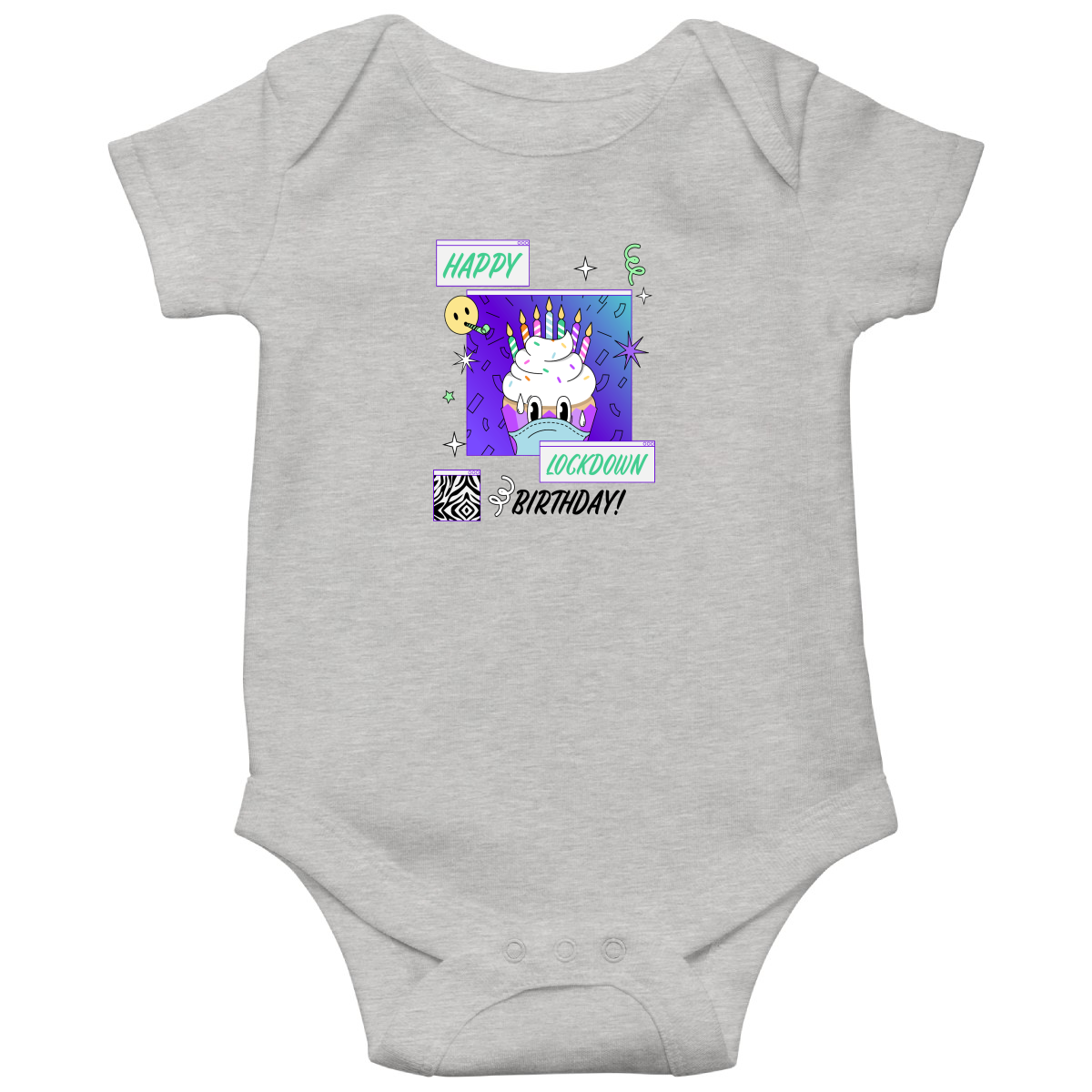 Happy Lock-down Birthday Baby Bodysuits | Gray