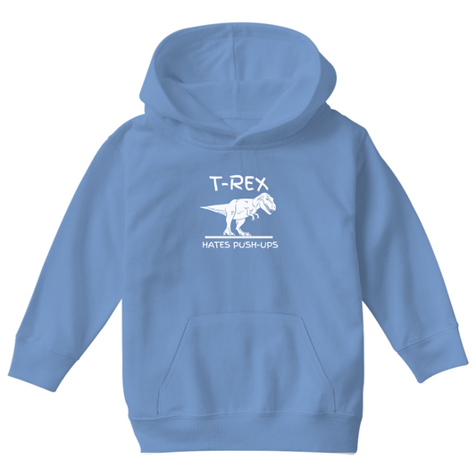 T-Rex Hates Push-ups Kids Hoodie | Blue