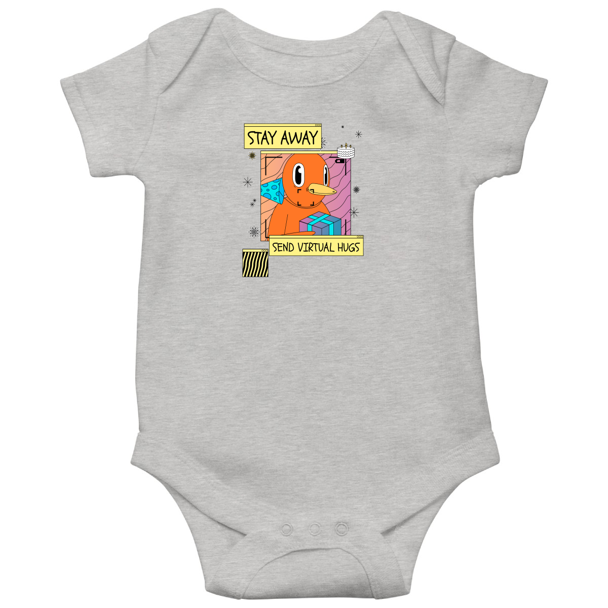 Stay Away Send Virtual Hugs Baby Bodysuits | Gray