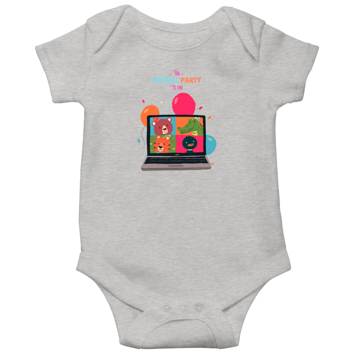 The Virtual Party is on Baby Bodysuits | Gray