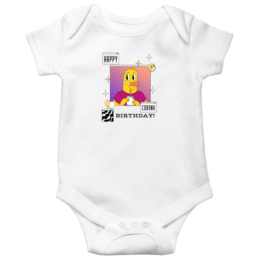 Happy Corona Birthday Baby Bodysuits | White