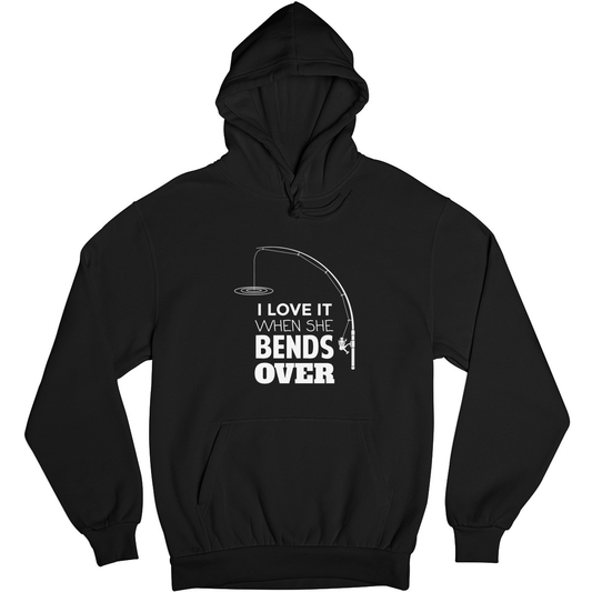 I Love It When She Bends Fishing Rod Unisex Hoodie | Black