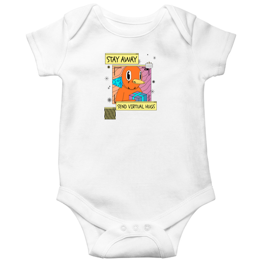 Stay Away Send Virtual Hugs Baby Bodysuits | White