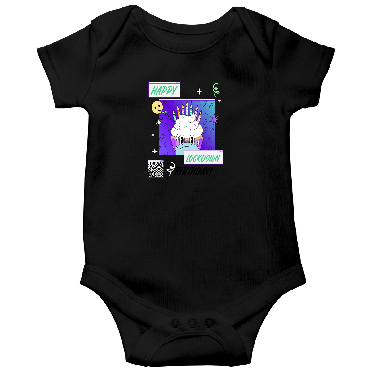 Happy Lock-down Birthday Baby Bodysuits | Black