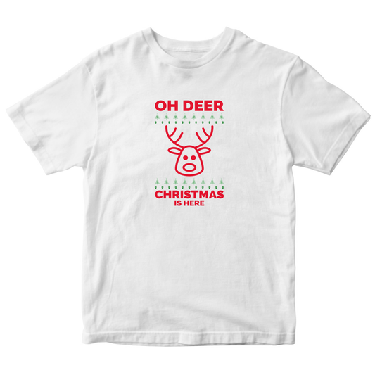 Oh Deer Christmas Is Here Kids T-shirt | White