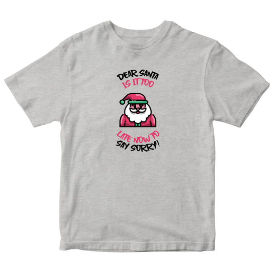 Dear Santa, Is It Too Late to Say Sorry? Kids T-shirt | Gray
