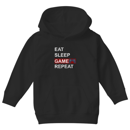 Eat Sleep Game Repeat Kids Hoodie | Black