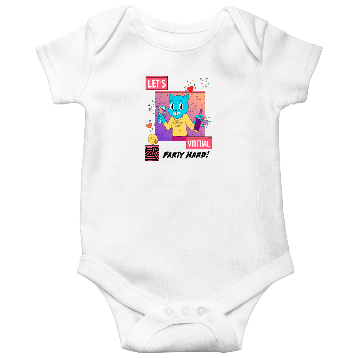 Happy Birthday Let's Virtual Party Baby Bodysuits | White