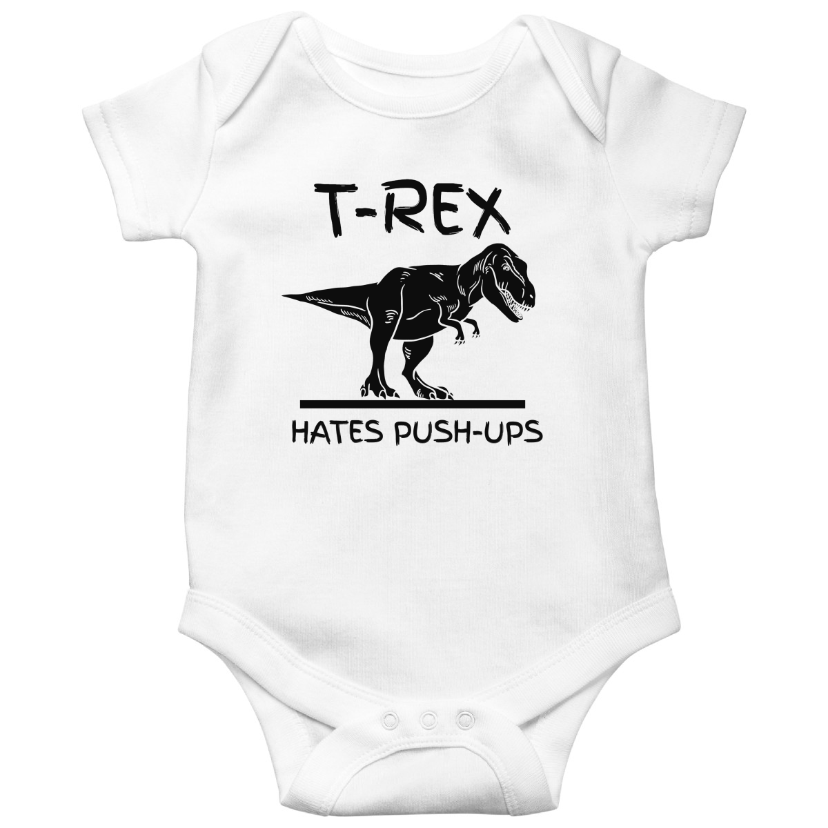 T-Rex Hates Push-ups Baby Bodysuits | White