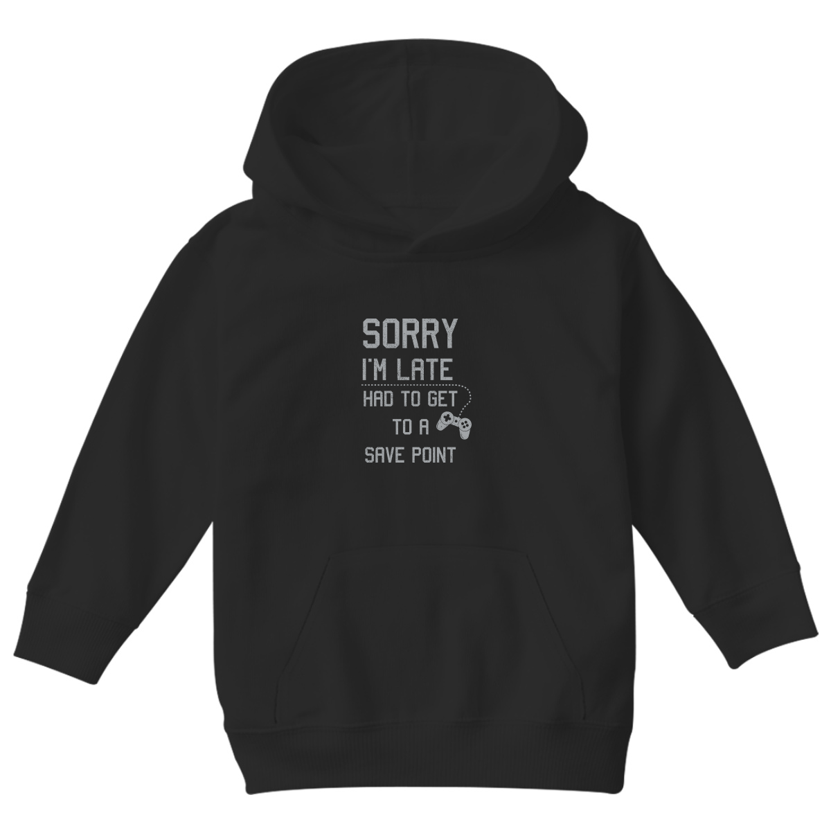 Sorry I'm Late Had To Get To A Save Point Kids Hoodie | Black