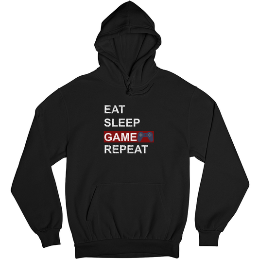 Eat Sleep Game Repeat Unisex Hoodie | Black