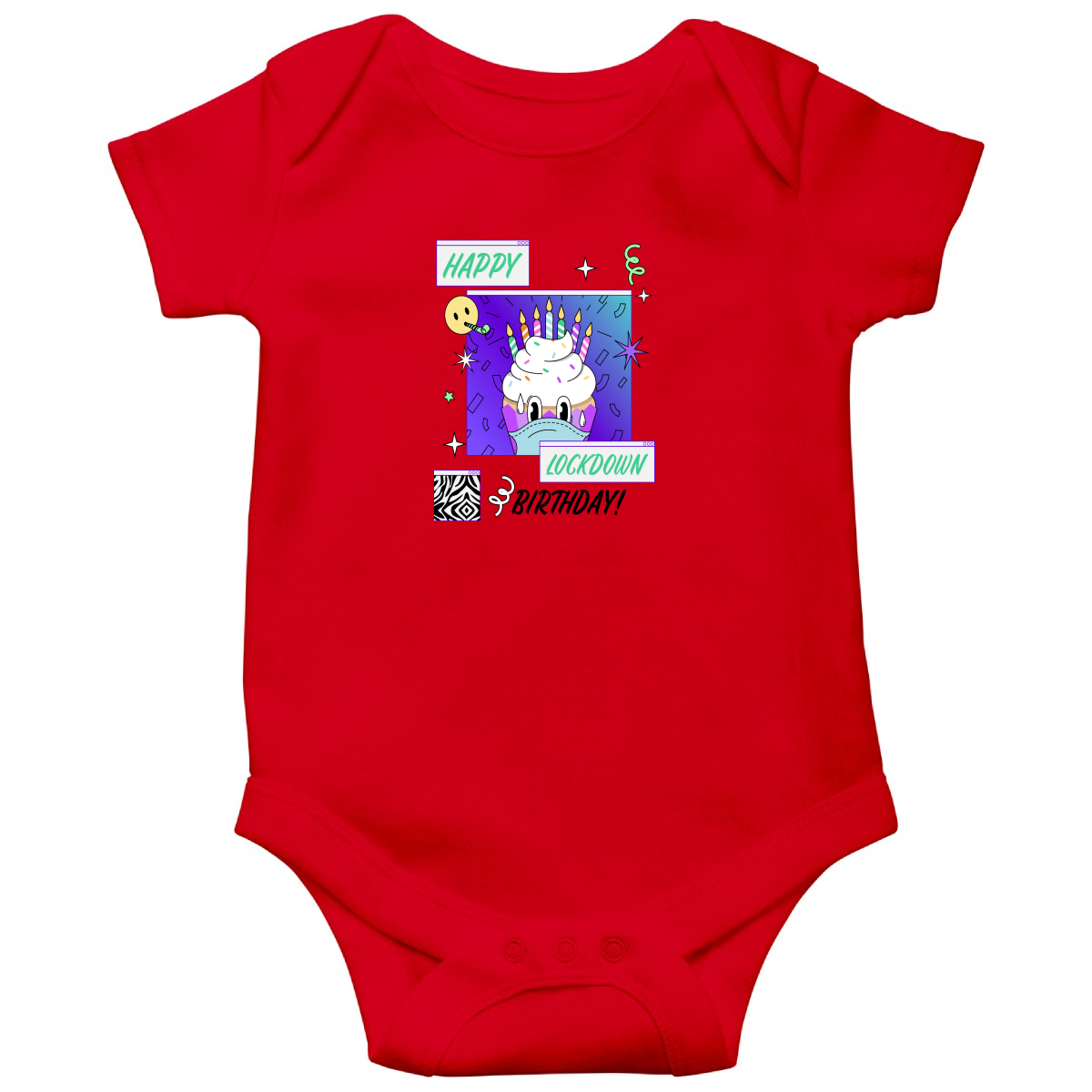 Happy Lock-down Birthday Baby Bodysuits | Red