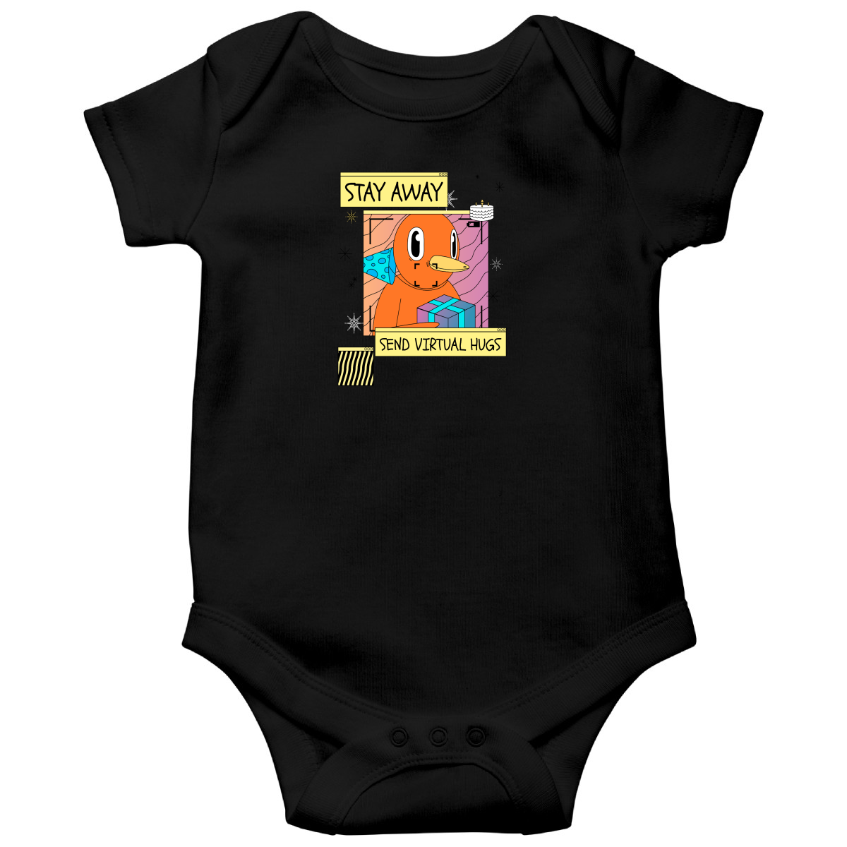 Stay Away Send Virtual Hugs Baby Bodysuits | Black