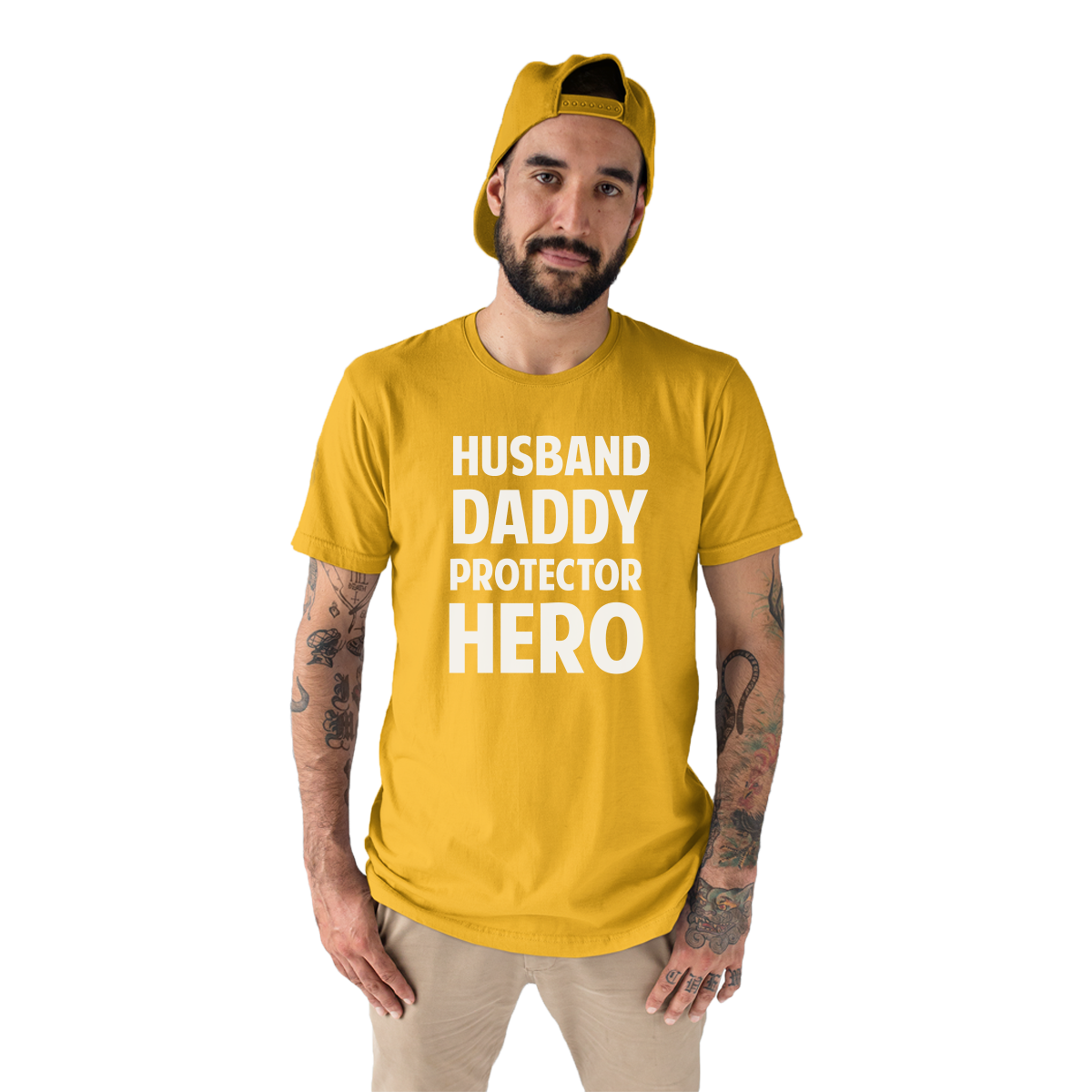 Husband, Daddy, Protector,Hero Men's T-shirt | Yellow
