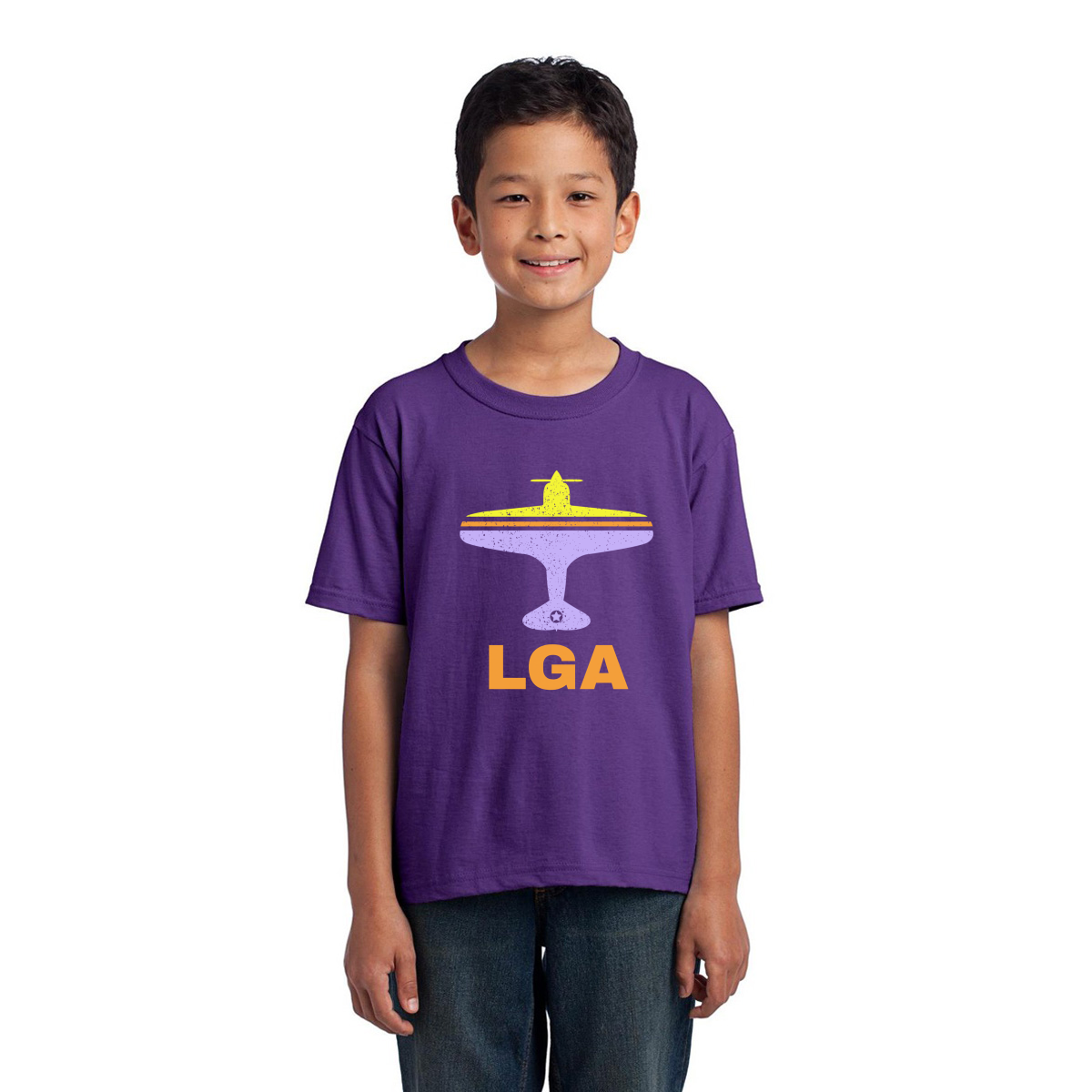 Fly New York LGA Airport Kids T-shirt | Purple