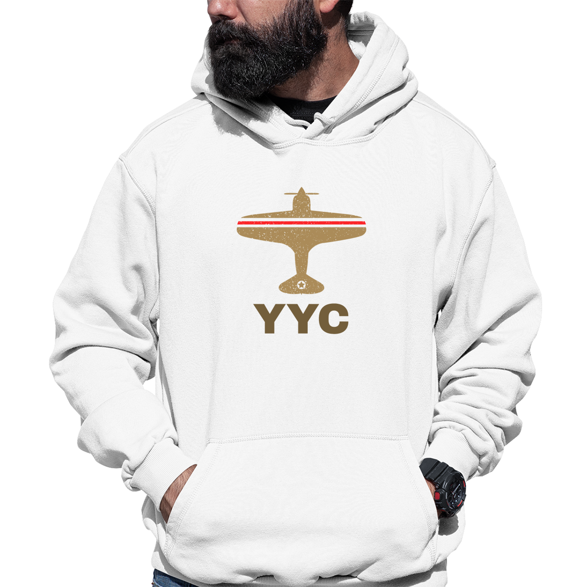 Fly Calgary YYC Airport Unisex Hoodie | White