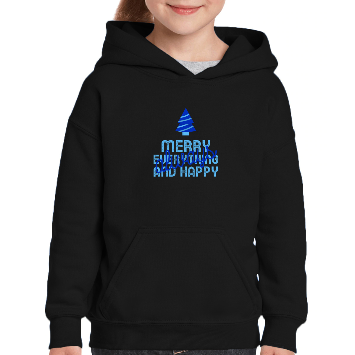 Always Merry Everything and Happy Kids Hoodie | Black