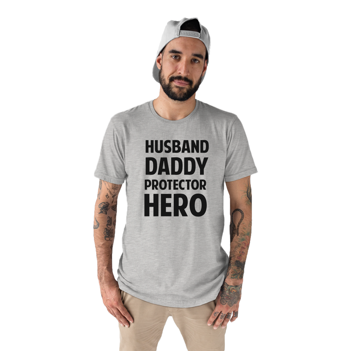 Husband, Daddy, Protector,Hero Men's T-shirt | Gray