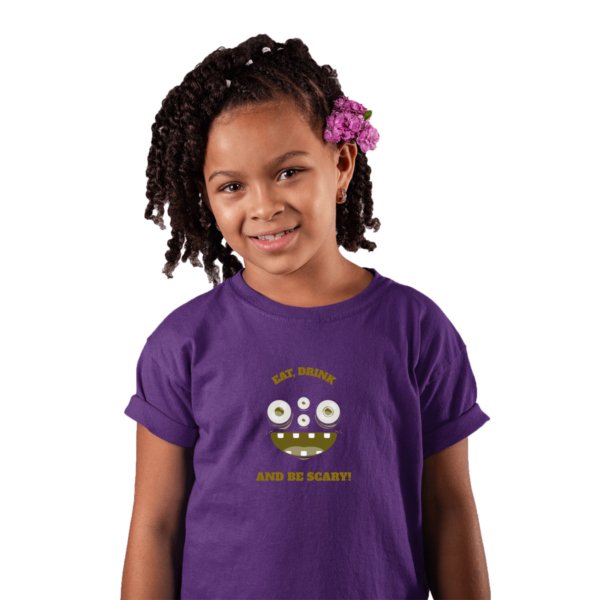 Eat, Drink and Be Scary! Kids T-shirt | Purple