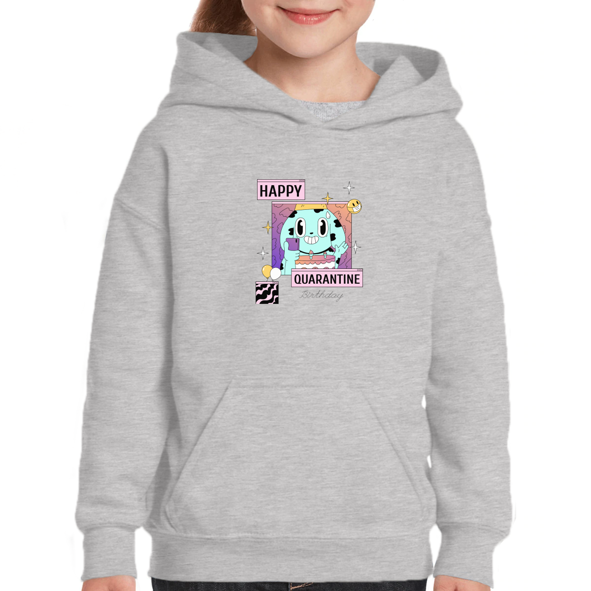 Happy Quarantine Birthday Kids Hoodie | Gray