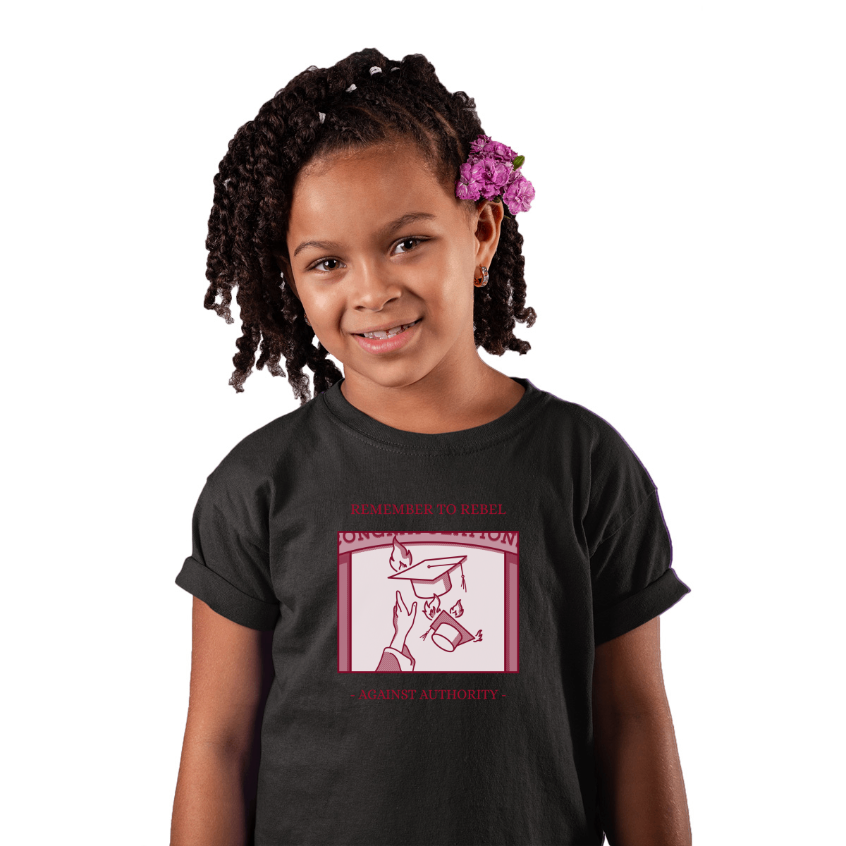 Remember To Rebel Agaist Authority Kids T-shirt | Black