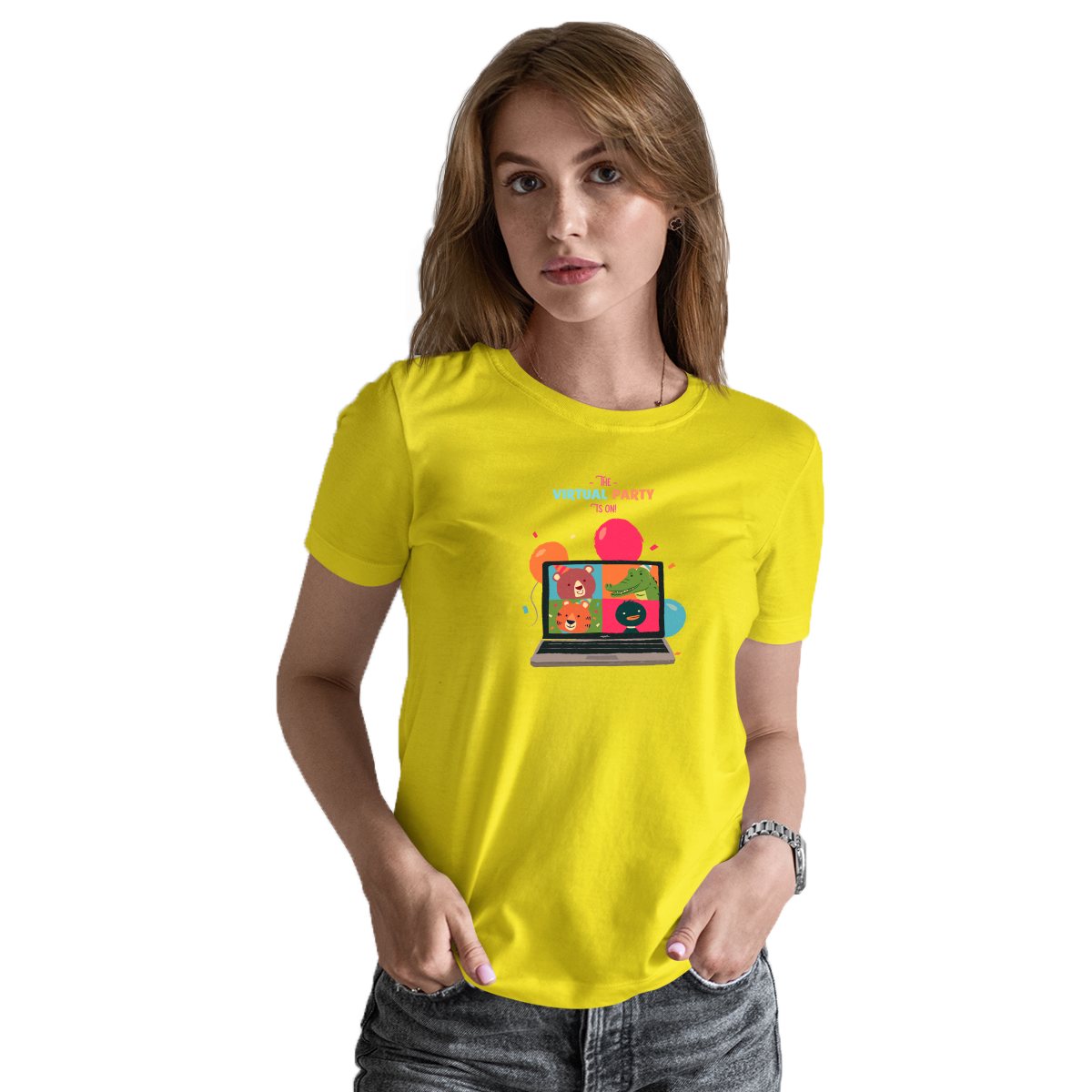 The Virtual Party is on Women's T-shirt | Yellow