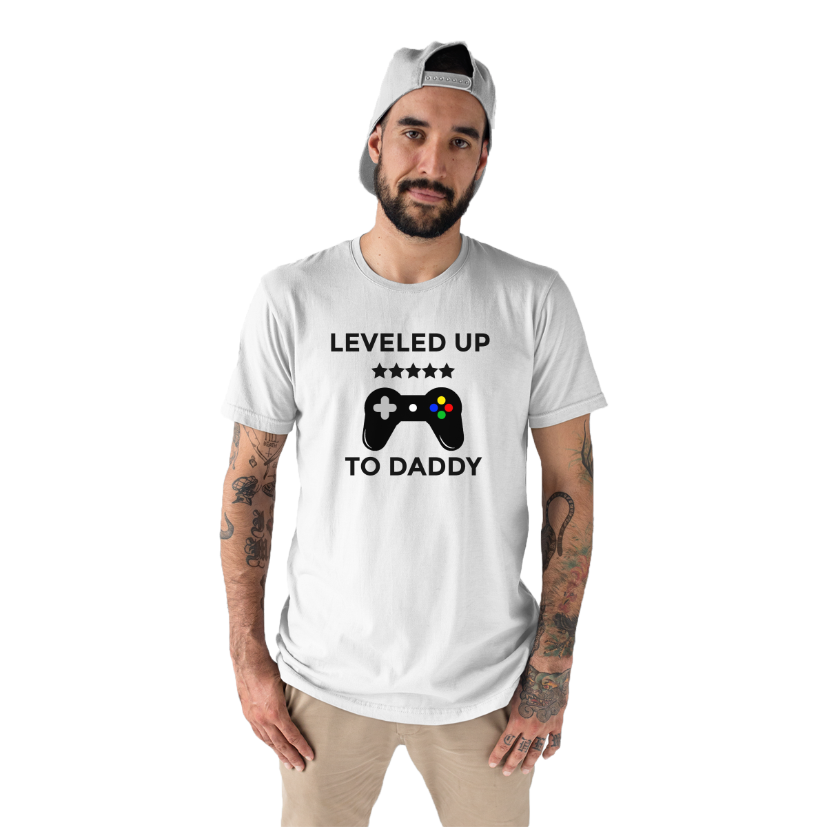 LEVELED UP TO DADDY Men's T-shirt | White
