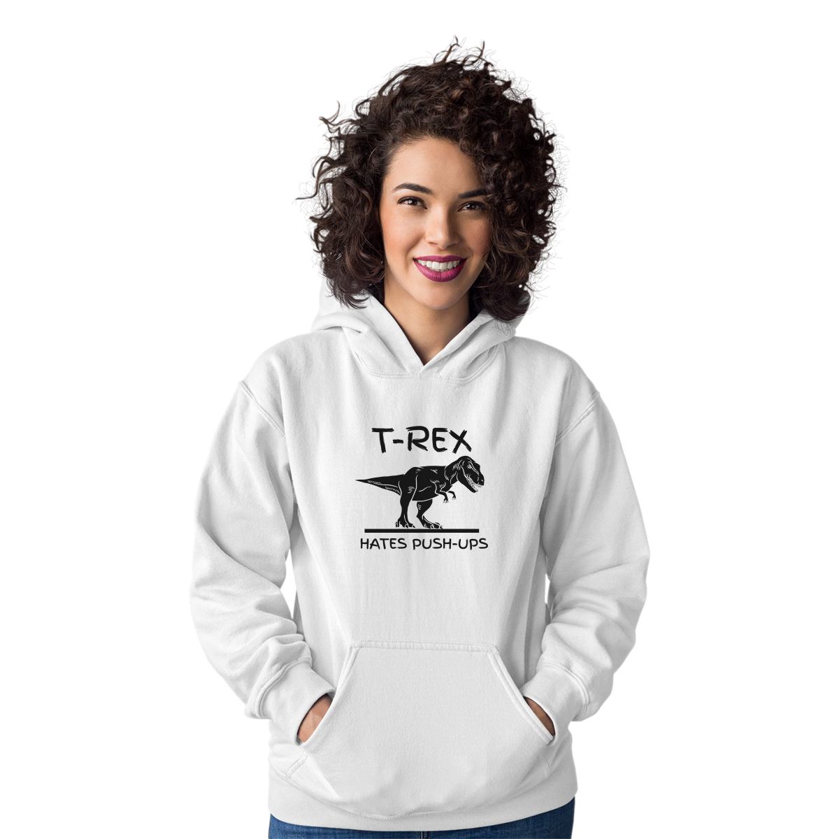 T-Rex Hates Push-ups Unisex Hoodie | White