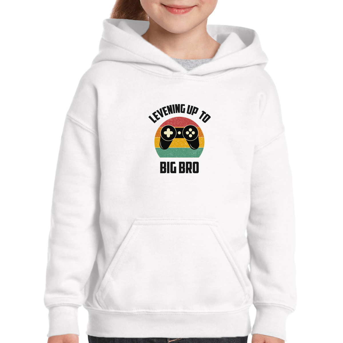Leveling Up To Big Bro-2 Kids Hoodie | White