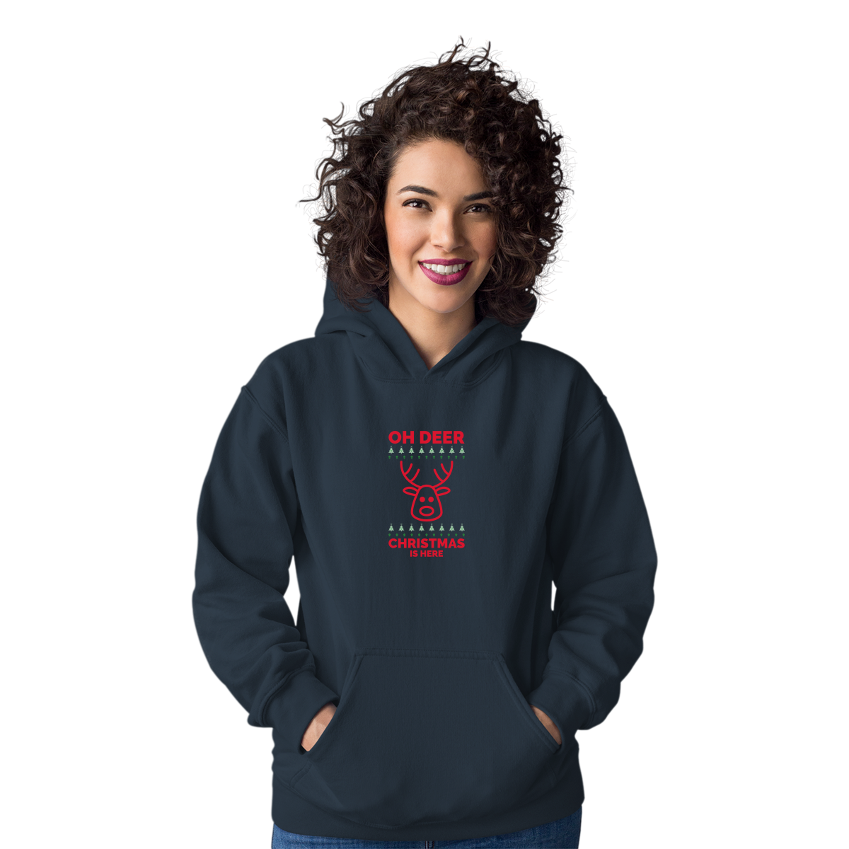 Oh Deer Christmas Is Here Unisex Hoodie | Navy