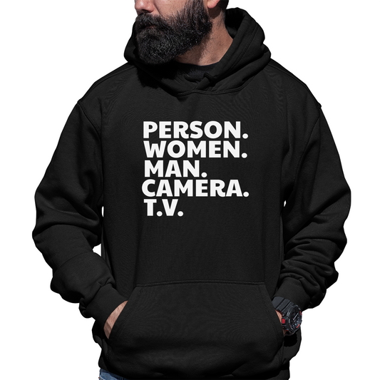 Person Woman Man Camera TV Unisex Hoodie | Black