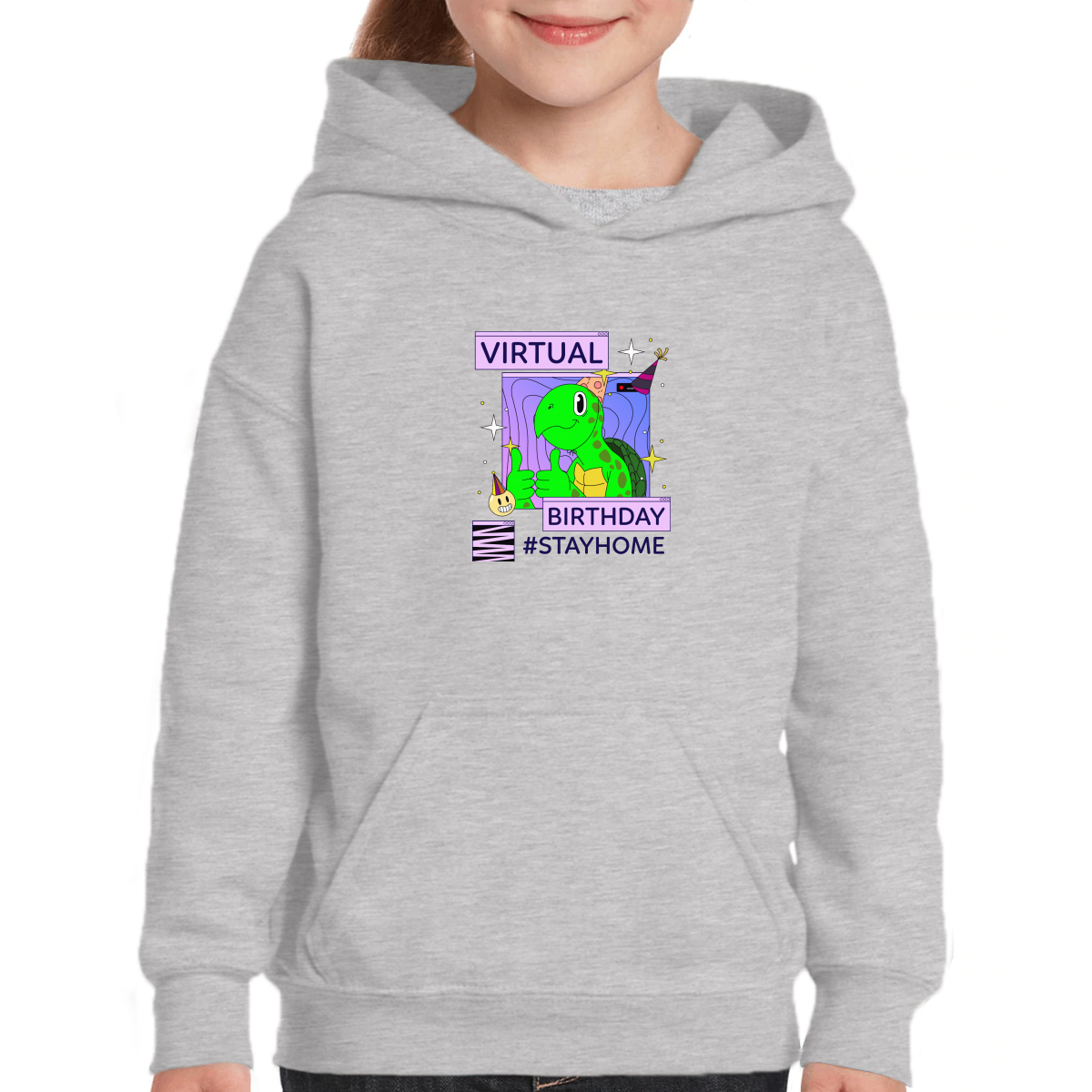Virtual Party Stay Home Kids Hoodie | Gray