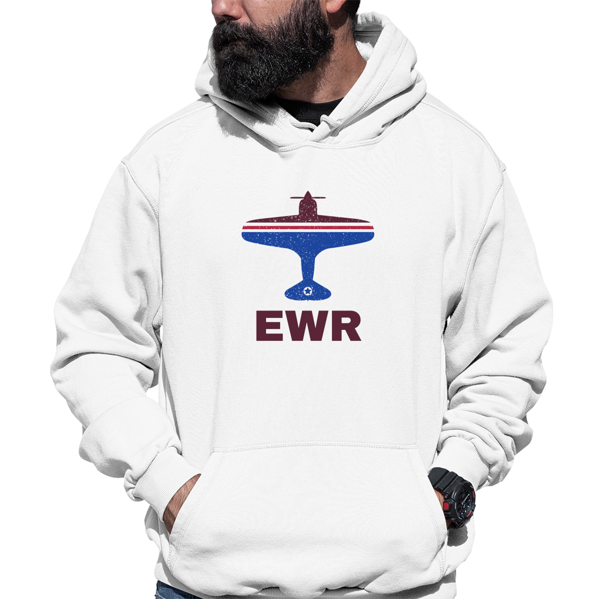 Fly Newark EWR Airport Unisex Hoodie | White