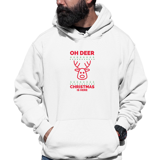 Oh Deer Christmas Is Here Unisex Hoodie | White