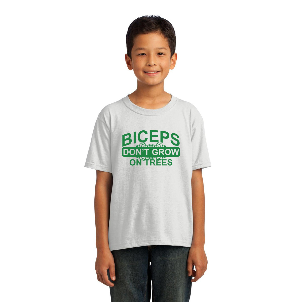 Biceps Don't Grow On Trees Kids T-shirt | White