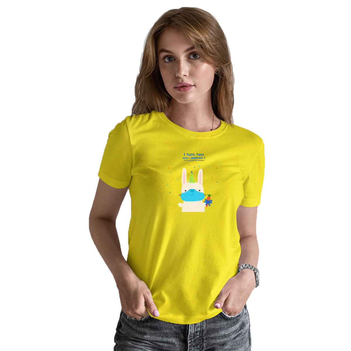 I turn two and I celebrate it with my favorite humans Women's T-shirt | Yellow