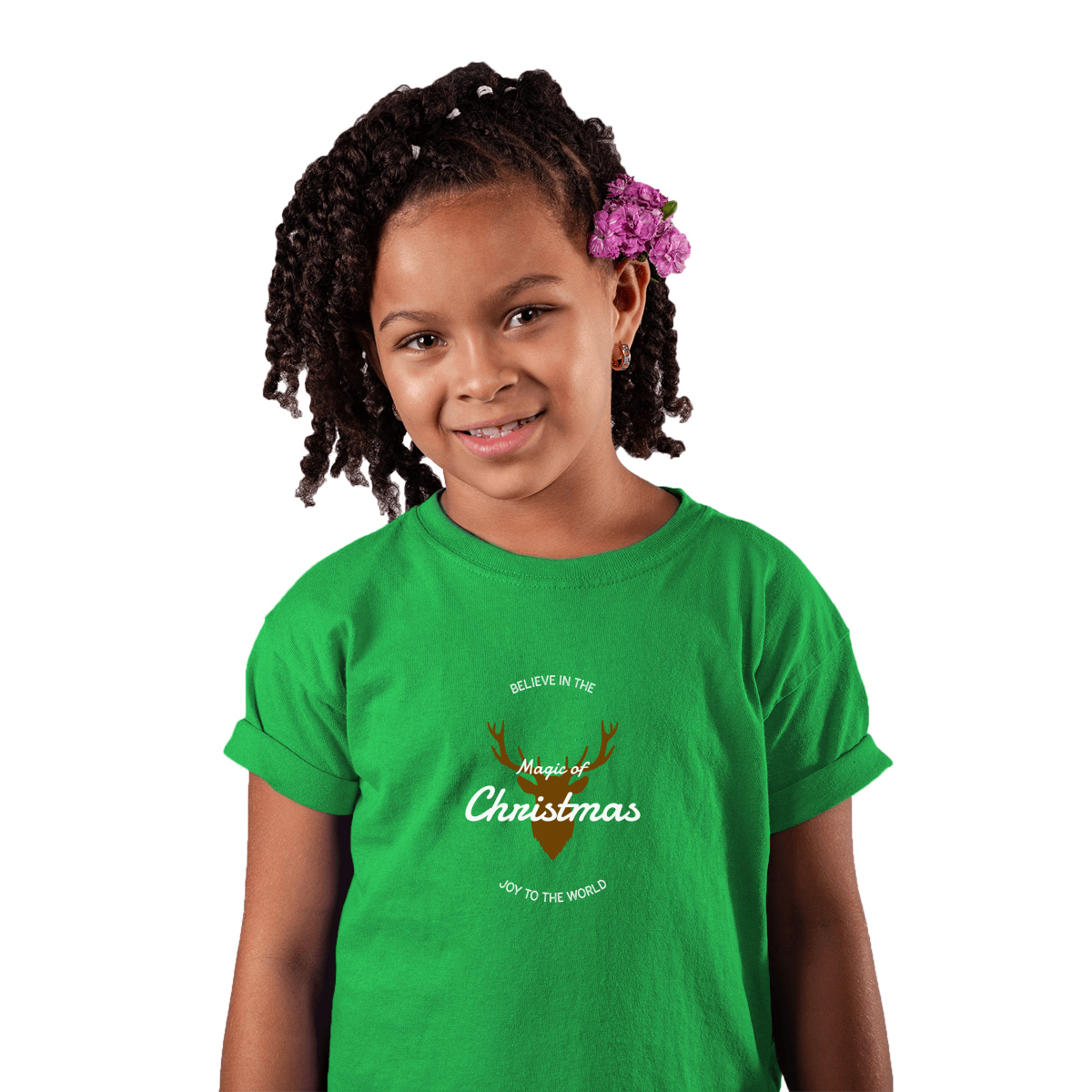 Believe in the Magic of Christmas Joy to the World Kids T-shirt | Green