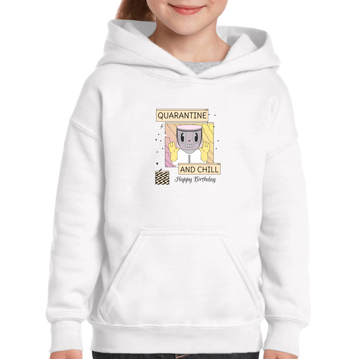 Quarantine and Chill Birthday Kids Hoodie | White
