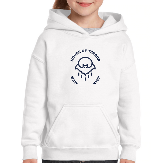 House of Terror Watch Your Step Kids Hoodie | White