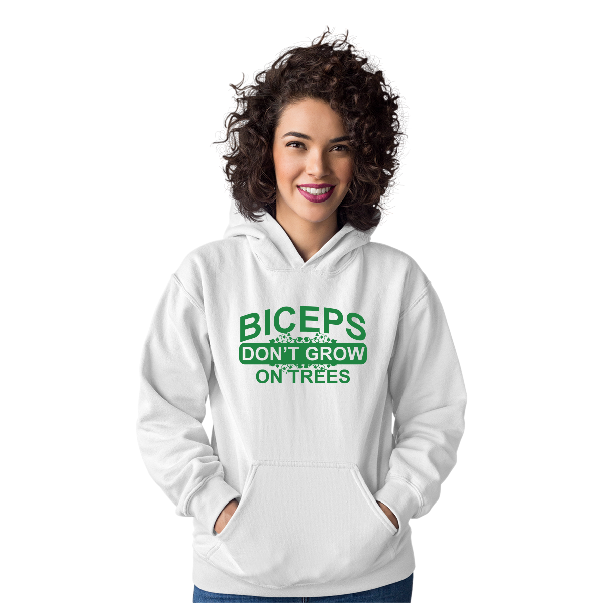 Biceps Don't Grow On Trees Unisex Hoodie | White
