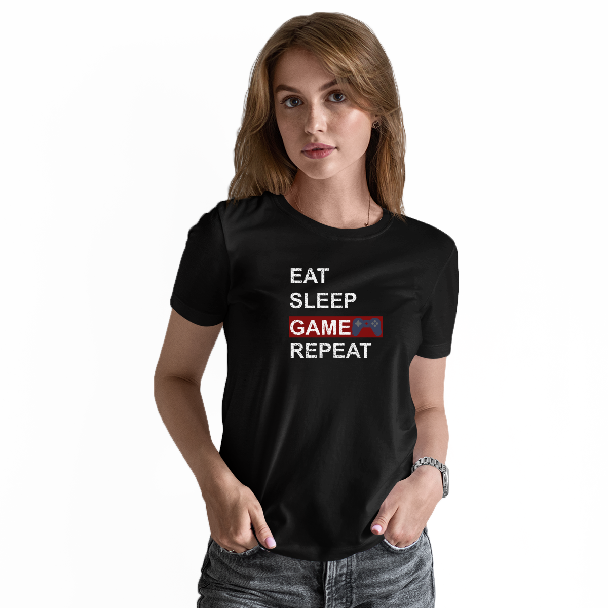 Eat Sleep Game Repeat Women's T-shirt | Black